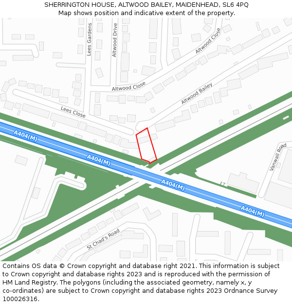 SHERRINGTON HOUSE, ALTWOOD BAILEY, MAIDENHEAD, SL6 4PQ: Location map and indicative extent of plot