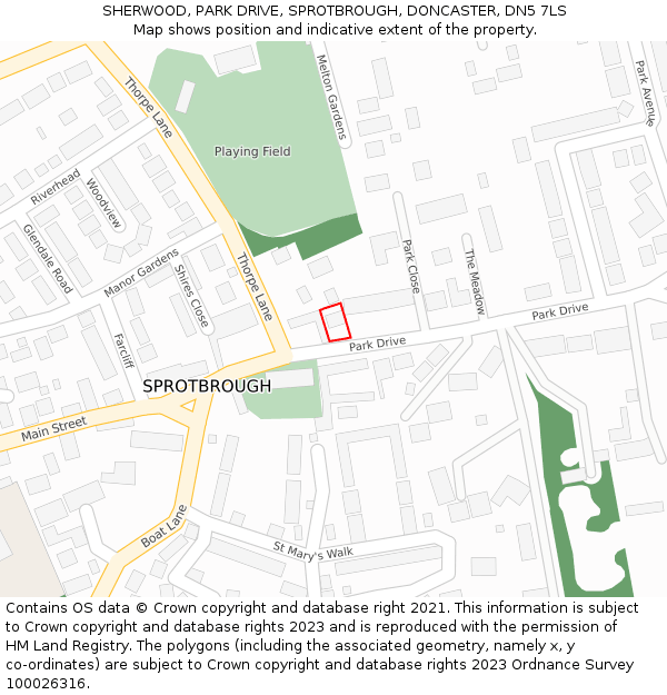 SHERWOOD, PARK DRIVE, SPROTBROUGH, DONCASTER, DN5 7LS: Location map and indicative extent of plot