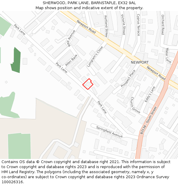 SHERWOOD, PARK LANE, BARNSTAPLE, EX32 9AL: Location map and indicative extent of plot
