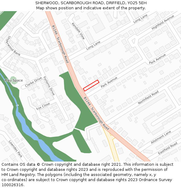 SHERWOOD, SCARBOROUGH ROAD, DRIFFIELD, YO25 5EH: Location map and indicative extent of plot