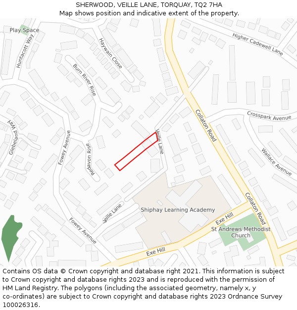 SHERWOOD, VEILLE LANE, TORQUAY, TQ2 7HA: Location map and indicative extent of plot
