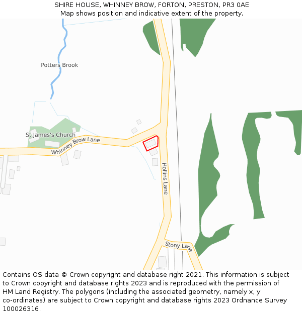 SHIRE HOUSE, WHINNEY BROW, FORTON, PRESTON, PR3 0AE: Location map and indicative extent of plot