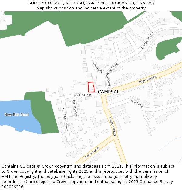 SHIRLEY COTTAGE, NO ROAD, CAMPSALL, DONCASTER, DN6 9AQ: Location map and indicative extent of plot