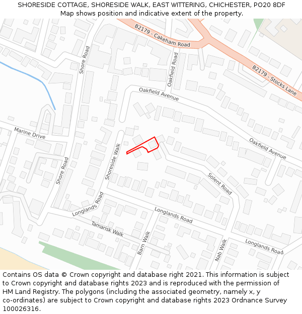 SHORESIDE COTTAGE, SHORESIDE WALK, EAST WITTERING, CHICHESTER, PO20 8DF: Location map and indicative extent of plot