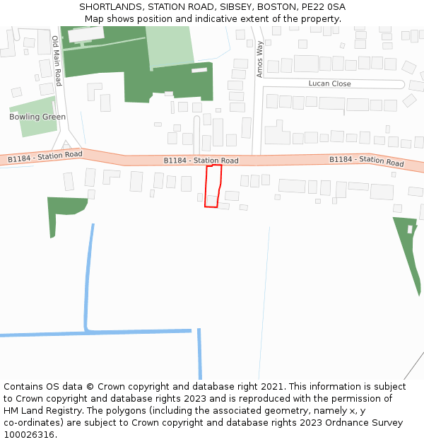 SHORTLANDS, STATION ROAD, SIBSEY, BOSTON, PE22 0SA: Location map and indicative extent of plot