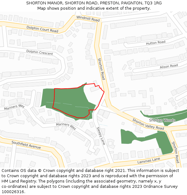 SHORTON MANOR, SHORTON ROAD, PRESTON, PAIGNTON, TQ3 1RG: Location map and indicative extent of plot