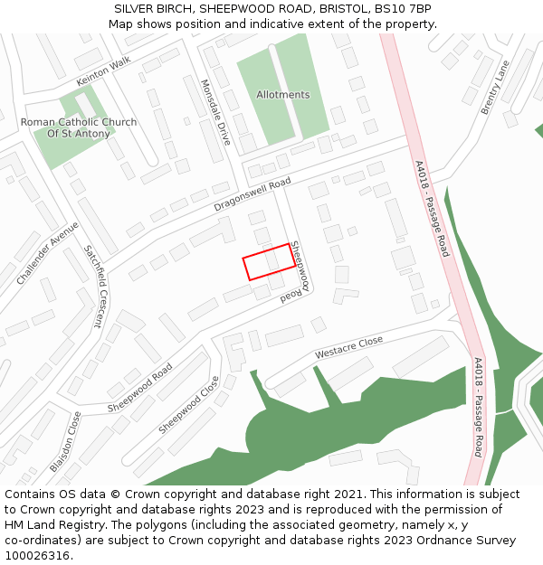 SILVER BIRCH, SHEEPWOOD ROAD, BRISTOL, BS10 7BP: Location map and indicative extent of plot