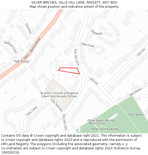 SILVER BIRCHES, GILLS HILL LANE, RADLETT, WD7 8DD: Location map and indicative extent of plot