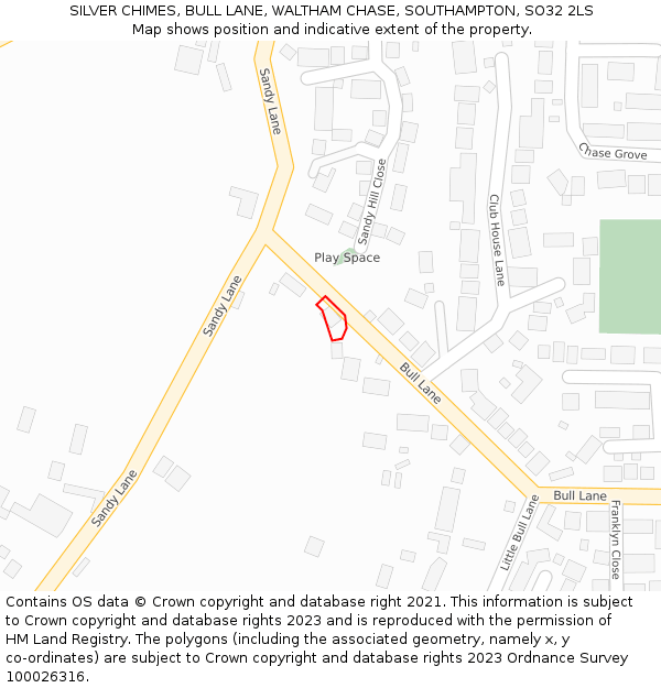 SILVER CHIMES, BULL LANE, WALTHAM CHASE, SOUTHAMPTON, SO32 2LS: Location map and indicative extent of plot