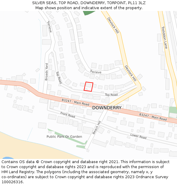 SILVER SEAS, TOP ROAD, DOWNDERRY, TORPOINT, PL11 3LZ: Location map and indicative extent of plot