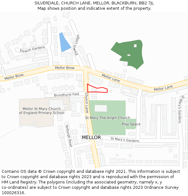 SILVERDALE, CHURCH LANE, MELLOR, BLACKBURN, BB2 7JL: Location map and indicative extent of plot