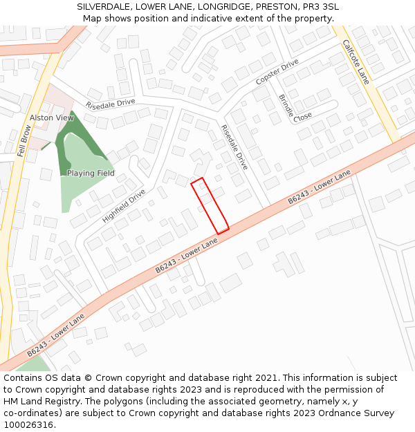 SILVERDALE, LOWER LANE, LONGRIDGE, PRESTON, PR3 3SL: Location map and indicative extent of plot