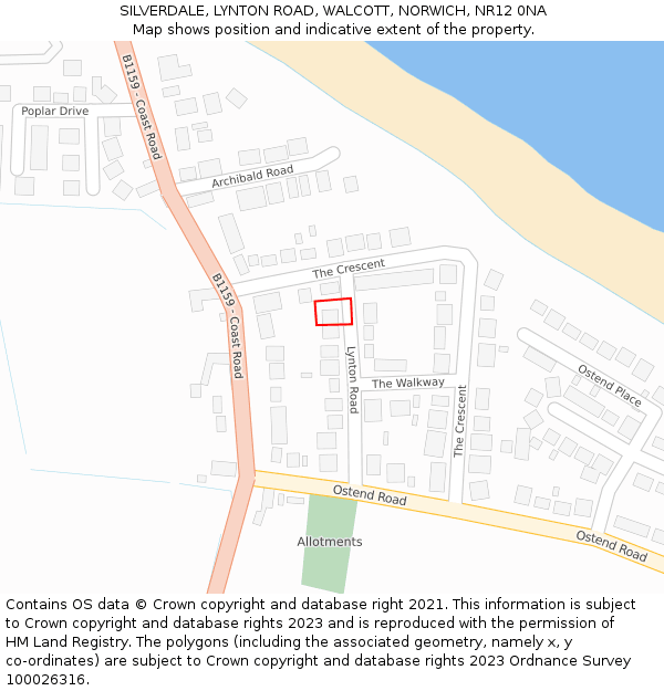 SILVERDALE, LYNTON ROAD, WALCOTT, NORWICH, NR12 0NA: Location map and indicative extent of plot