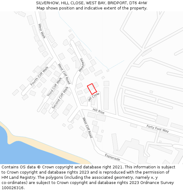 SILVERHOW, HILL CLOSE, WEST BAY, BRIDPORT, DT6 4HW: Location map and indicative extent of plot