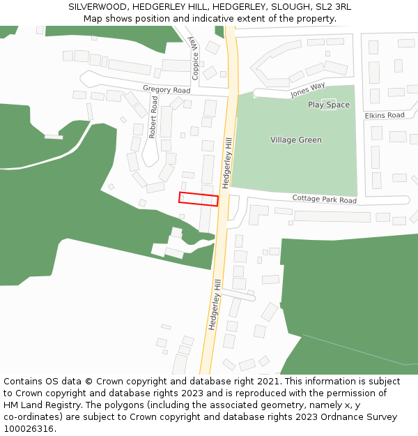 SILVERWOOD, HEDGERLEY HILL, HEDGERLEY, SLOUGH, SL2 3RL: Location map and indicative extent of plot