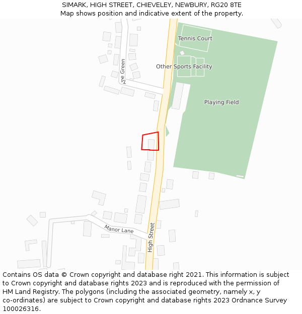 SIMARK, HIGH STREET, CHIEVELEY, NEWBURY, RG20 8TE: Location map and indicative extent of plot