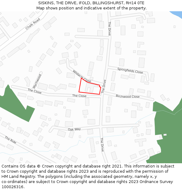SISKINS, THE DRIVE, IFOLD, BILLINGSHURST, RH14 0TE: Location map and indicative extent of plot