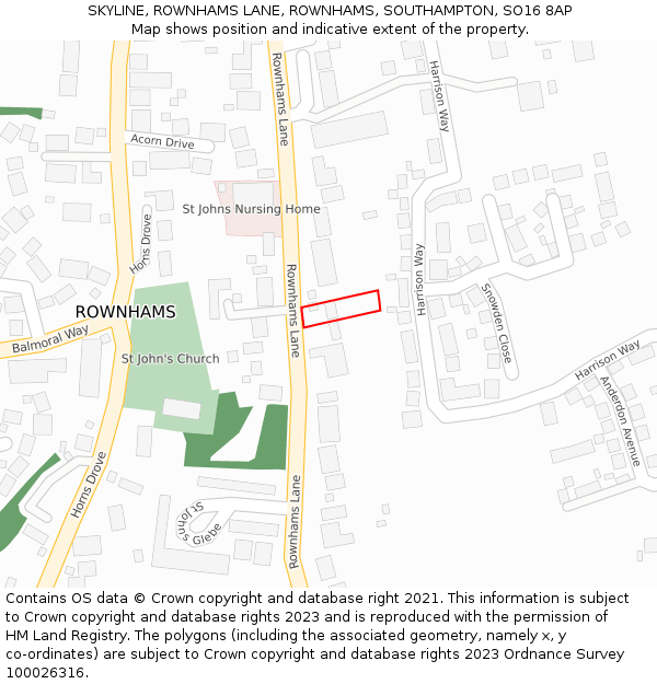 SKYLINE, ROWNHAMS LANE, ROWNHAMS, SOUTHAMPTON, SO16 8AP: Location map and indicative extent of plot