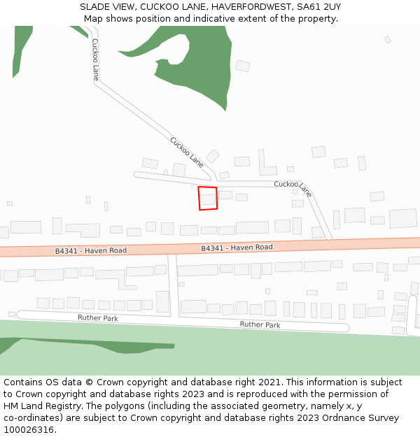 SLADE VIEW, CUCKOO LANE, HAVERFORDWEST, SA61 2UY: Location map and indicative extent of plot