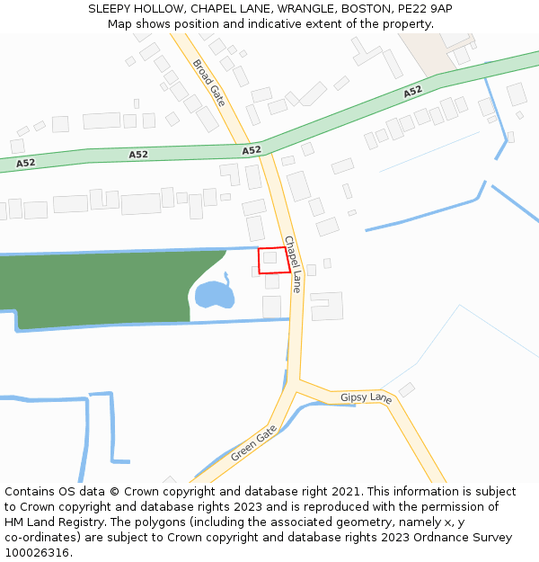 SLEEPY HOLLOW, CHAPEL LANE, WRANGLE, BOSTON, PE22 9AP: Location map and indicative extent of plot