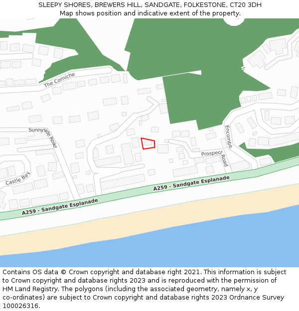 SLEEPY SHORES, BREWERS HILL, SANDGATE, FOLKESTONE, CT20 3DH: Location map and indicative extent of plot