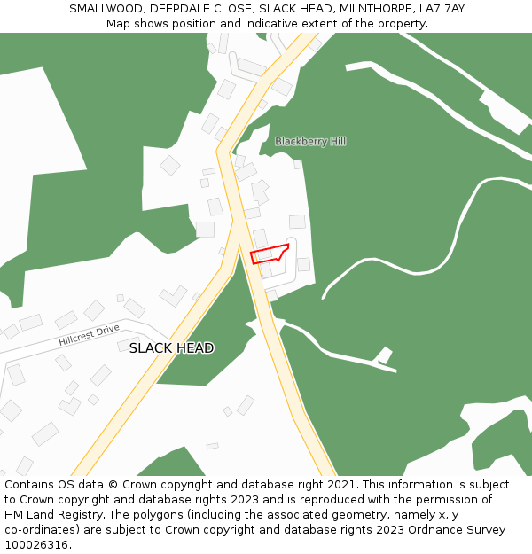 SMALLWOOD, DEEPDALE CLOSE, SLACK HEAD, MILNTHORPE, LA7 7AY: Location map and indicative extent of plot