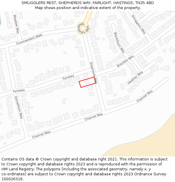 SMUGGLERS REST, SHEPHERDS WAY, FAIRLIGHT, HASTINGS, TN35 4BD: Location map and indicative extent of plot