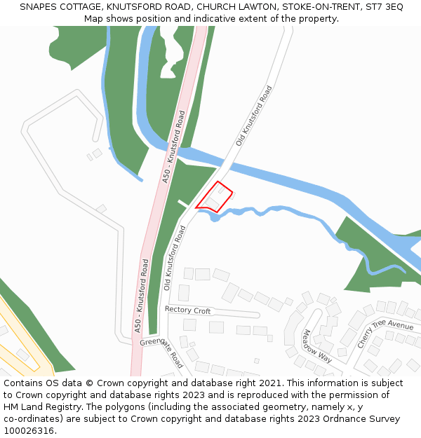 SNAPES COTTAGE, KNUTSFORD ROAD, CHURCH LAWTON, STOKE-ON-TRENT, ST7 3EQ: Location map and indicative extent of plot