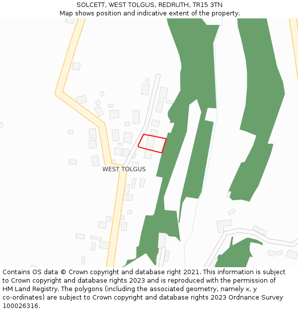 SOLCETT, WEST TOLGUS, REDRUTH, TR15 3TN: Location map and indicative extent of plot