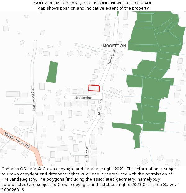 SOLITAIRE, MOOR LANE, BRIGHSTONE, NEWPORT, PO30 4DL: Location map and indicative extent of plot
