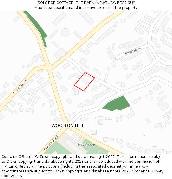 SOLSTICE COTTAGE, TILE BARN, NEWBURY, RG20 9UY: Location map and indicative extent of plot