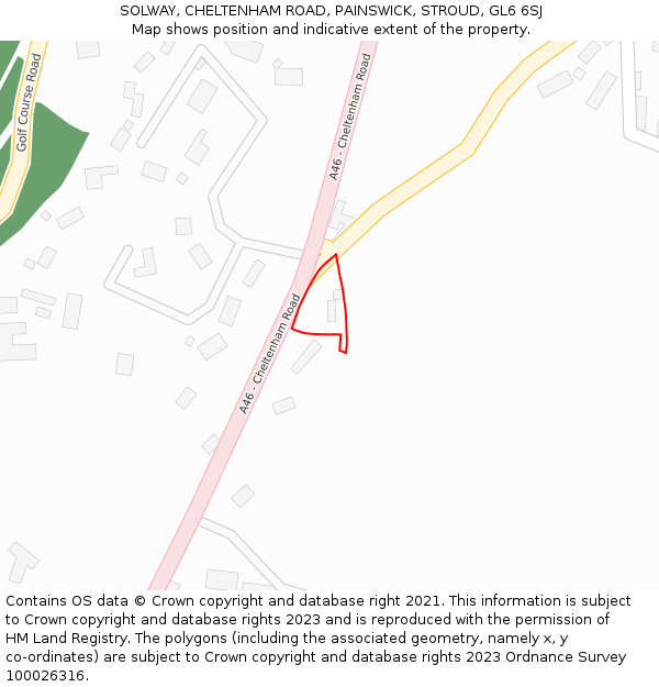 SOLWAY, CHELTENHAM ROAD, PAINSWICK, STROUD, GL6 6SJ: Location map and indicative extent of plot