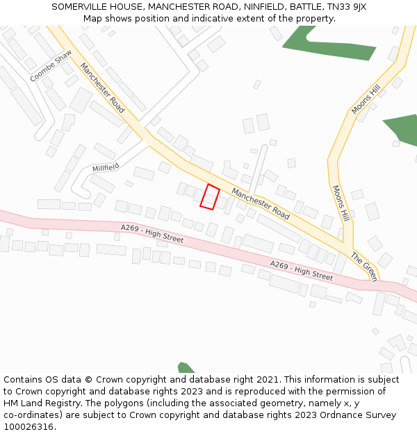 SOMERVILLE HOUSE, MANCHESTER ROAD, NINFIELD, BATTLE, TN33 9JX: Location map and indicative extent of plot