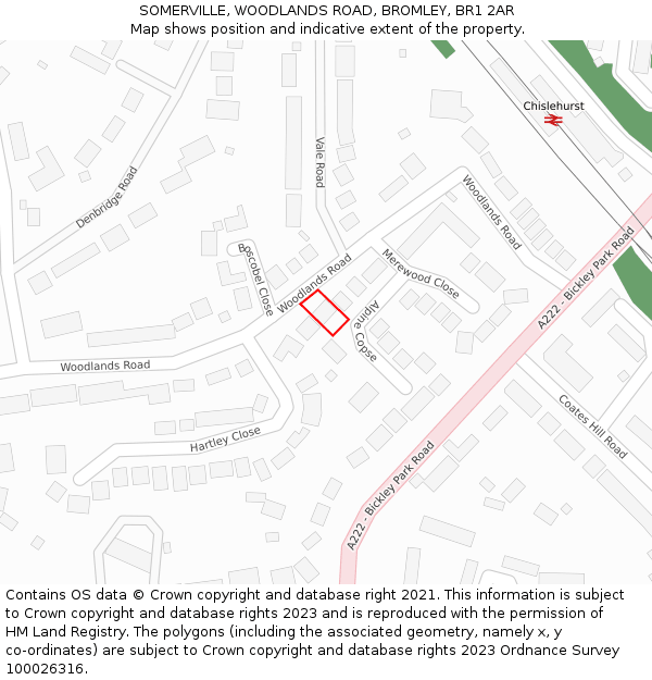 SOMERVILLE, WOODLANDS ROAD, BROMLEY, BR1 2AR: Location map and indicative extent of plot