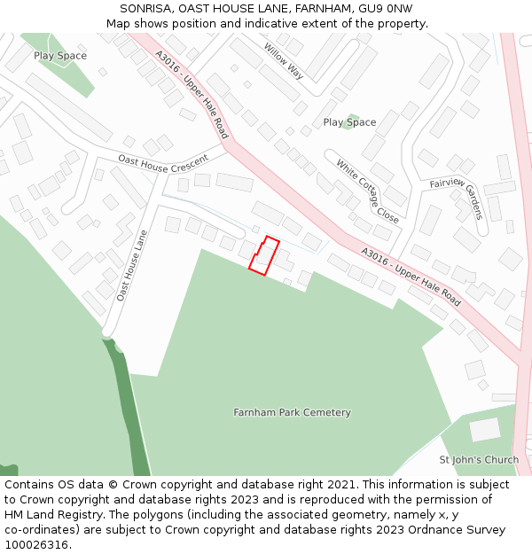 SONRISA, OAST HOUSE LANE, FARNHAM, GU9 0NW: Location map and indicative extent of plot