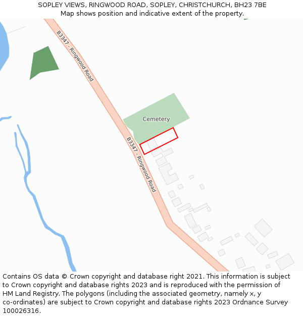 SOPLEY VIEWS, RINGWOOD ROAD, SOPLEY, CHRISTCHURCH, BH23 7BE: Location map and indicative extent of plot