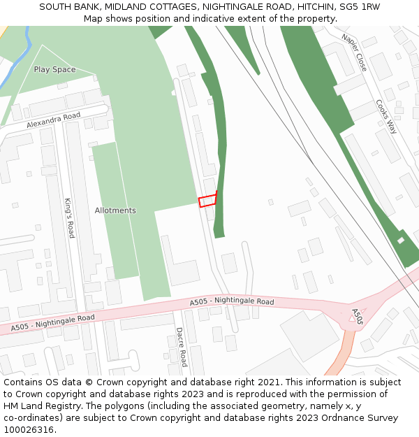 SOUTH BANK, MIDLAND COTTAGES, NIGHTINGALE ROAD, HITCHIN, SG5 1RW: Location map and indicative extent of plot