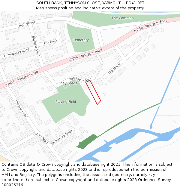 SOUTH BANK, TENNYSON CLOSE, YARMOUTH, PO41 0PT: Location map and indicative extent of plot