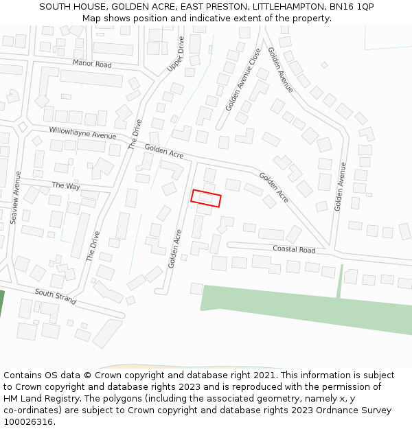 SOUTH HOUSE, GOLDEN ACRE, EAST PRESTON, LITTLEHAMPTON, BN16 1QP: Location map and indicative extent of plot