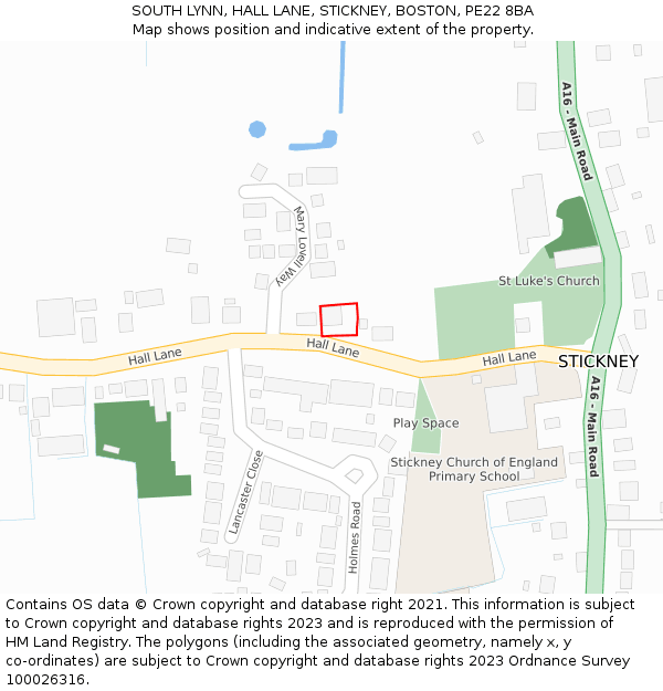 SOUTH LYNN, HALL LANE, STICKNEY, BOSTON, PE22 8BA: Location map and indicative extent of plot