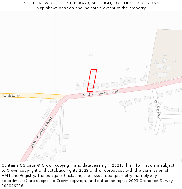 SOUTH VIEW, COLCHESTER ROAD, ARDLEIGH, COLCHESTER, CO7 7NS: Location map and indicative extent of plot
