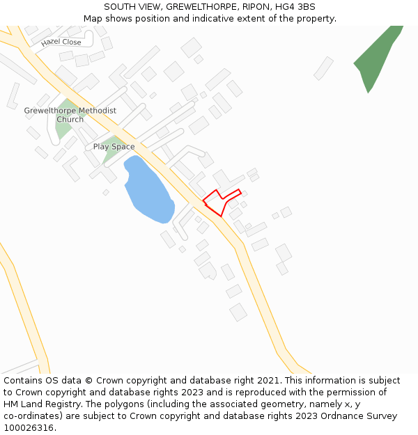SOUTH VIEW, GREWELTHORPE, RIPON, HG4 3BS: Location map and indicative extent of plot