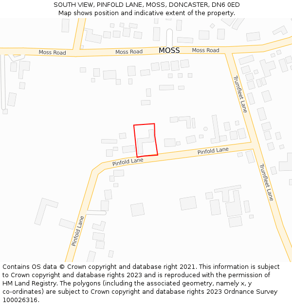 SOUTH VIEW, PINFOLD LANE, MOSS, DONCASTER, DN6 0ED: Location map and indicative extent of plot