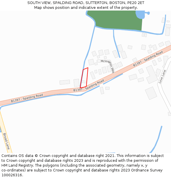 SOUTH VIEW, SPALDING ROAD, SUTTERTON, BOSTON, PE20 2ET: Location map and indicative extent of plot