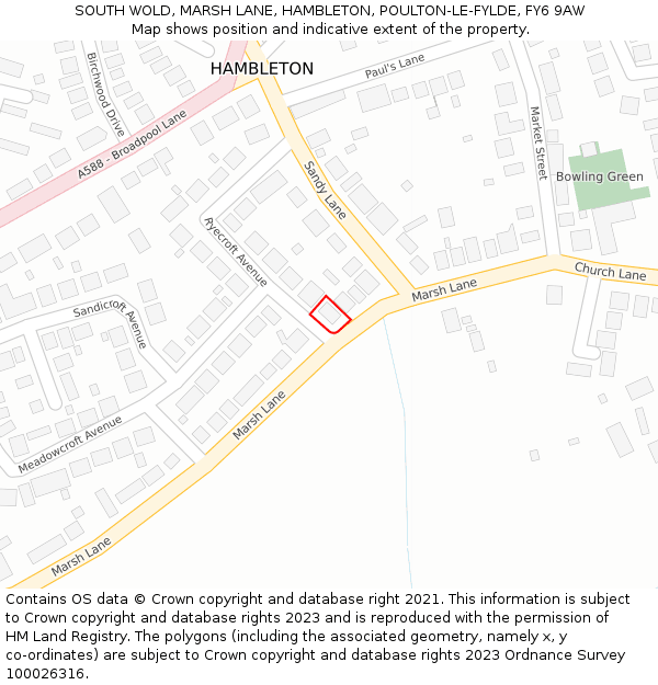 SOUTH WOLD, MARSH LANE, HAMBLETON, POULTON-LE-FYLDE, FY6 9AW: Location map and indicative extent of plot
