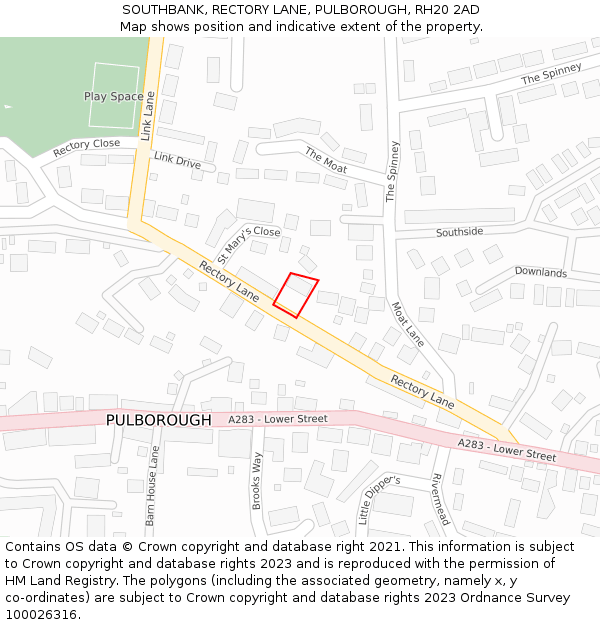 SOUTHBANK, RECTORY LANE, PULBOROUGH, RH20 2AD: Location map and indicative extent of plot