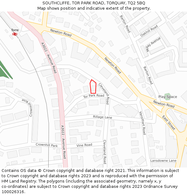 SOUTHCLIFFE, TOR PARK ROAD, TORQUAY, TQ2 5BQ: Location map and indicative extent of plot