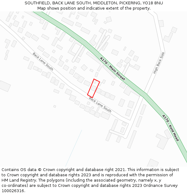 SOUTHFIELD, BACK LANE SOUTH, MIDDLETON, PICKERING, YO18 8NU: Location map and indicative extent of plot