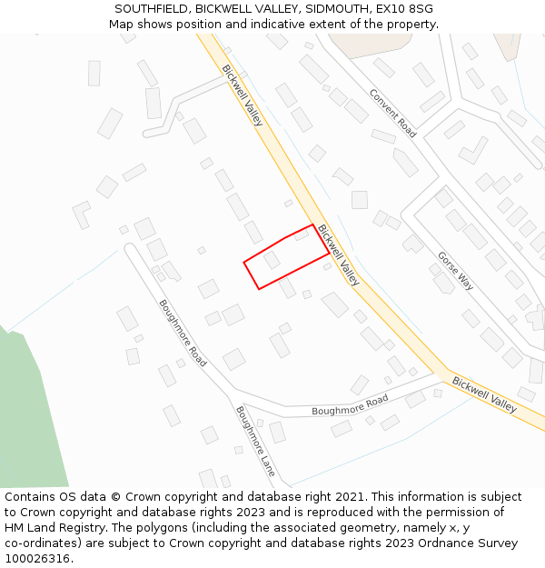 SOUTHFIELD, BICKWELL VALLEY, SIDMOUTH, EX10 8SG: Location map and indicative extent of plot