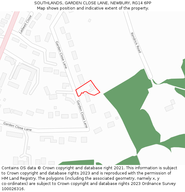 SOUTHLANDS, GARDEN CLOSE LANE, NEWBURY, RG14 6PP: Location map and indicative extent of plot